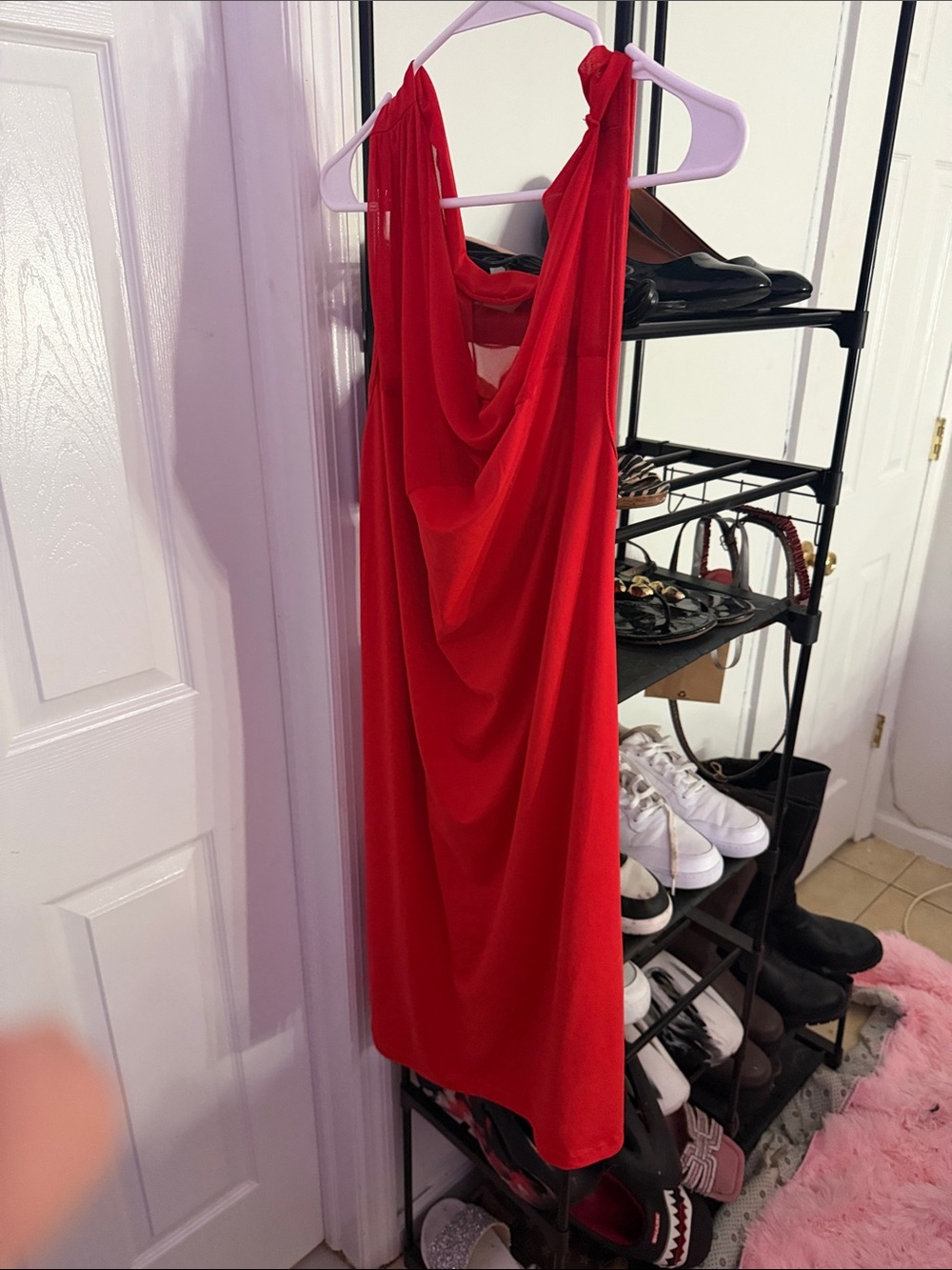SHEIN Red Draped Halter Midi Dress